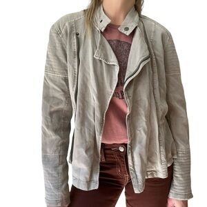 Lucky Brand Light Gray Utility Lyocell Moto Jacket Size Medium